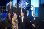 The new members of the 2013 Arkansas Sports Hall of Fame. Top Row: Frank O'Mara, Marcus Brown, Jeremy Jacobs, Stephen Outlaw (representing John Outlaw). Bottom Row: Sonja Tate, Stacy Lewis, Wyn Norwood and Don Nixon.