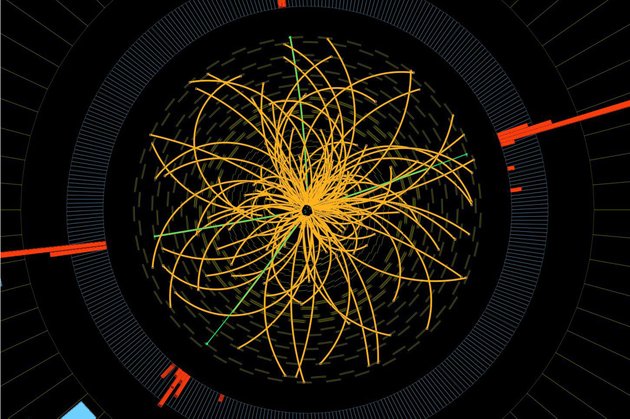 file-this-2011-image-provide-by-cern-shows-a-real-cms-proton-proton-collision-in-which-four-high-energy-electrons-green-lines-and-red-towers-are-observed-in-a-2011-event-the-event-shows-characteristics-expected-from-the-decay-of-a-higgs-boson-but-is-also-consistent-with-background-standard-model-physics-processes-physicists-in-italy-said-wednesday-march-6-2013-they-are-closer-to-concluding-that-what-they-found-last-year-was-the-elusive-god-particle-but-they-still-havent-reached-that-eureka-moment-when-they-can-announce-the-higgs-boson-is-found-the-long-theorized-subatomic-particle-would-explain-why-matter-has-mass-and-has-been-called-a-missing-cornerstone-of-physics