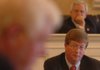  State Sen. Johnny Key asks a question of state Rep. Clark Hall D-Marvell (foreground left), who presented HB1322, in the Senate Committee on State Agencies and Governmental Affairs Monday. HB1322 is a Congressional redistricting plan that would send Fayetteville from the 3rd district to the 4th.