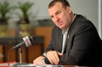 University of Arkansas head football coach Bret Bielema speaks to reporters during a press conference Friday afternoon in Fayetteville. Bielema spoke about the players on the team and answered questions about the expectations of this year's football team.