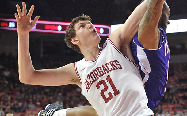 Hunter Mickelson, shown last December, will transfer from Arkansas after two years with the Razorbacks. 