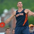 Alex Miles of Rogers Heritage throws the discus Thursday during the final day of the decathlon at th...