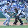 Fayetteville junior reliever Kyle Pate, left, senior catcher Carson Shaddy, center, and senior first...