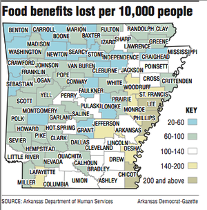 A map showing food stamp information.