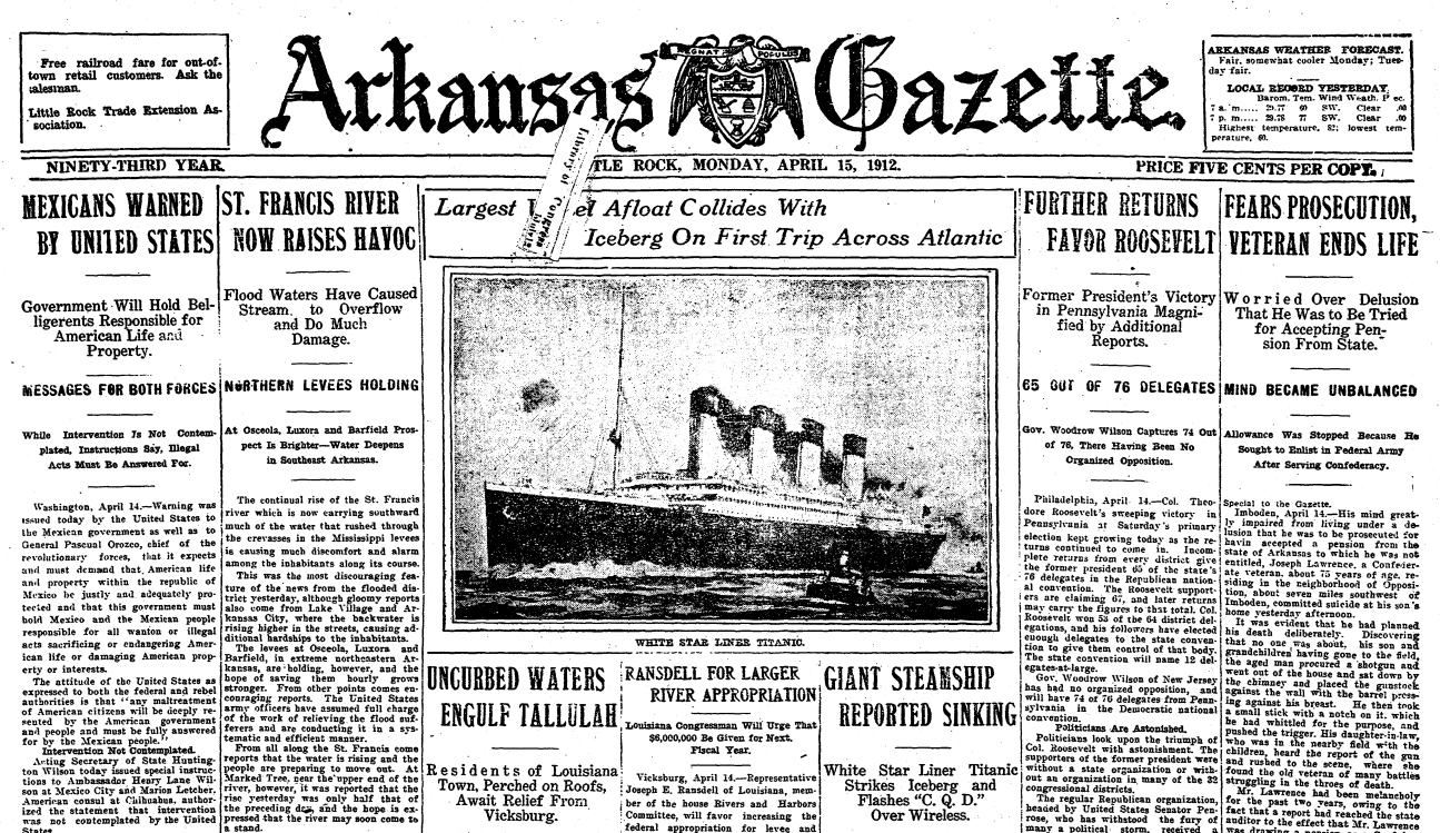 Look Back How The Arkansas Gazette Reported The Titanic Sinking