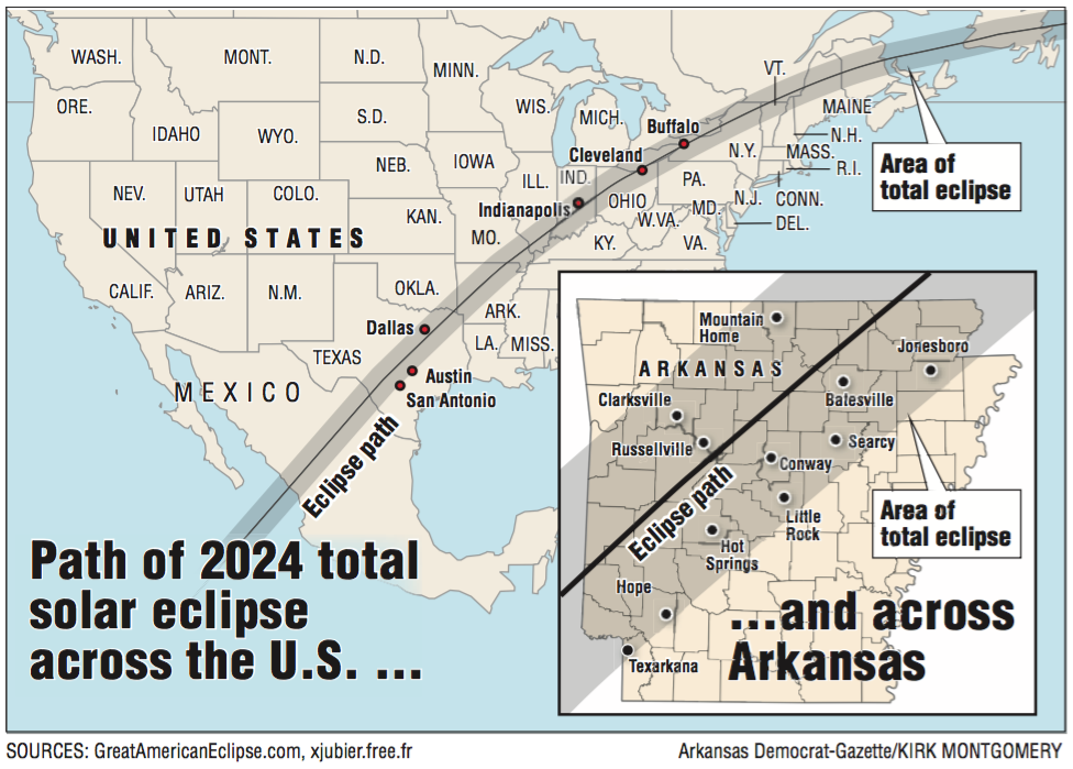 A map showing the path of 2024 total solar eclipse