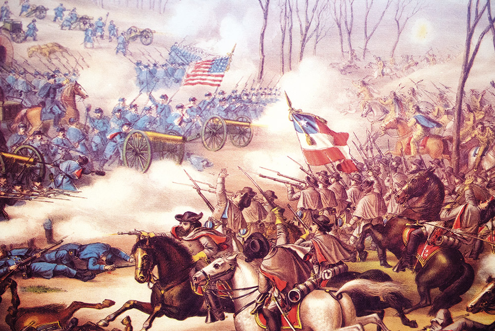 A Civil War battle scene is depicted on one of ...