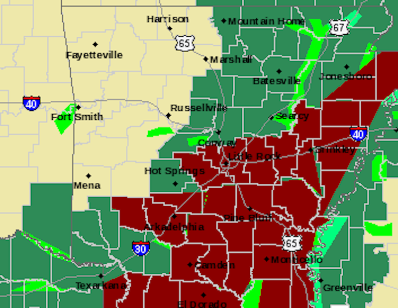 Flash flood warning issued for 34 Arkansas counties