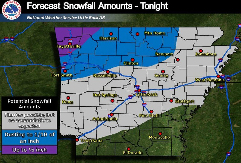 Snow possible across parts of Arkansas on Wednesday night into Thursday