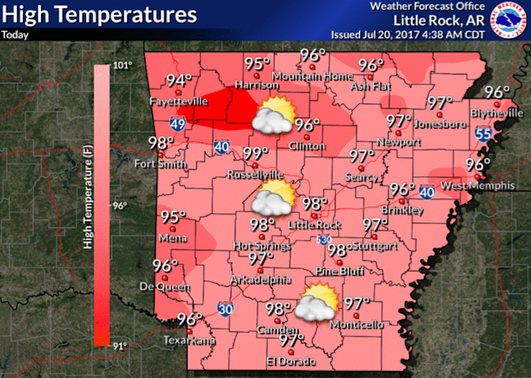 Hottest day of year so far predicted in central Arkansas; all of state