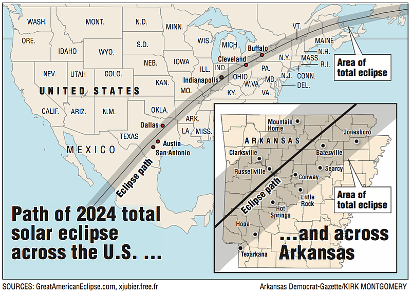 MAP: 2024 total solar eclipse path goes right over Arkansas