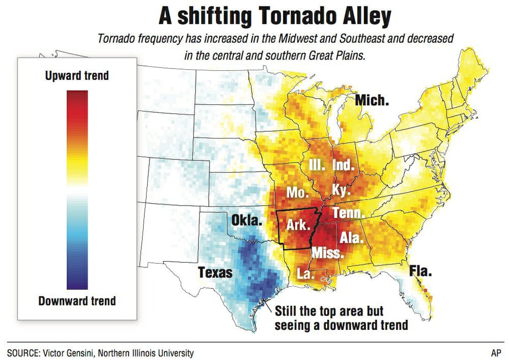 Magnolia Banner News A Shifting Tornado Alley Numbers Likely To Rise   10 19 Tornado Map 