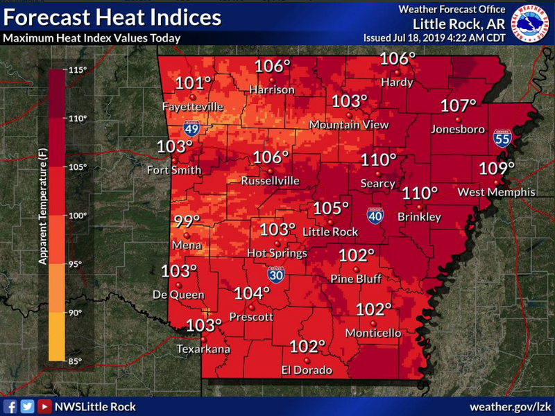 Heat advisory in effect for northern part of Arkansas