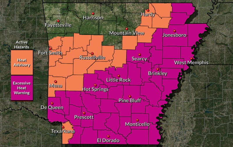 Excessive heat warning in effect for much of Arkansas