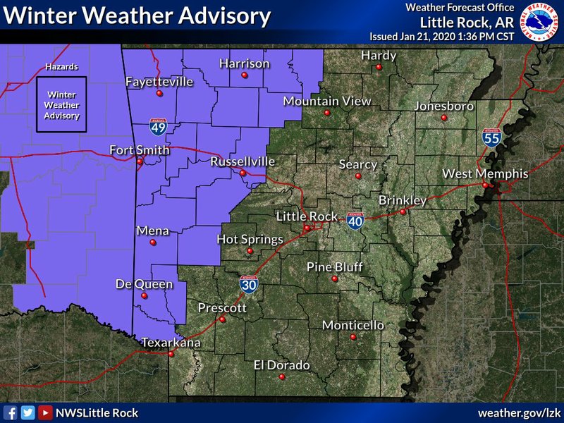 Winter weather advisory set for parts of Arkansas; system brings