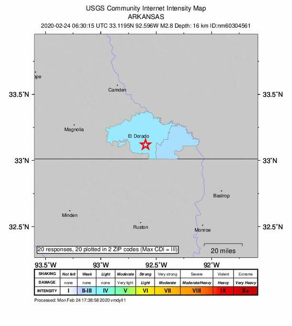 Low magnitude earthquake felt south of El Dorado