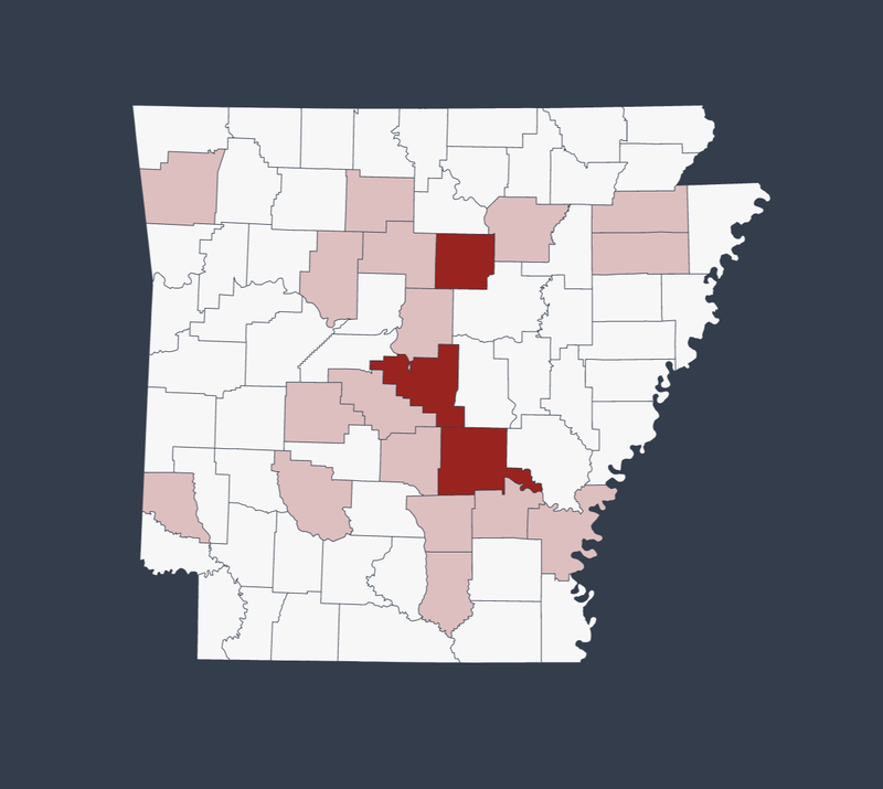 Interactive map of Arkansas' covid19 cases