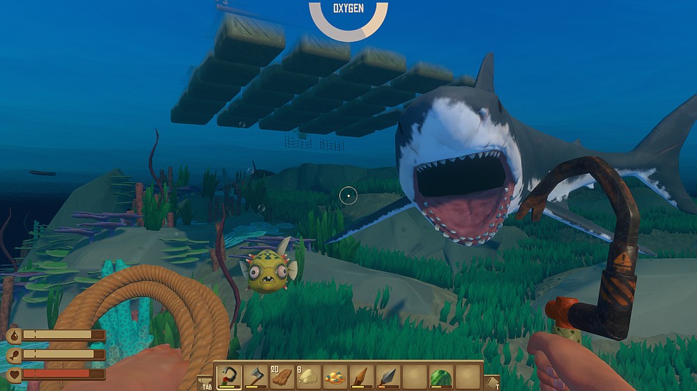 "Raft" is a video game in which you drift the high seas while defending yourself from a shark and collecting flotsam to fancy up your raft. (Photo courtesy Redbeet Interactive)