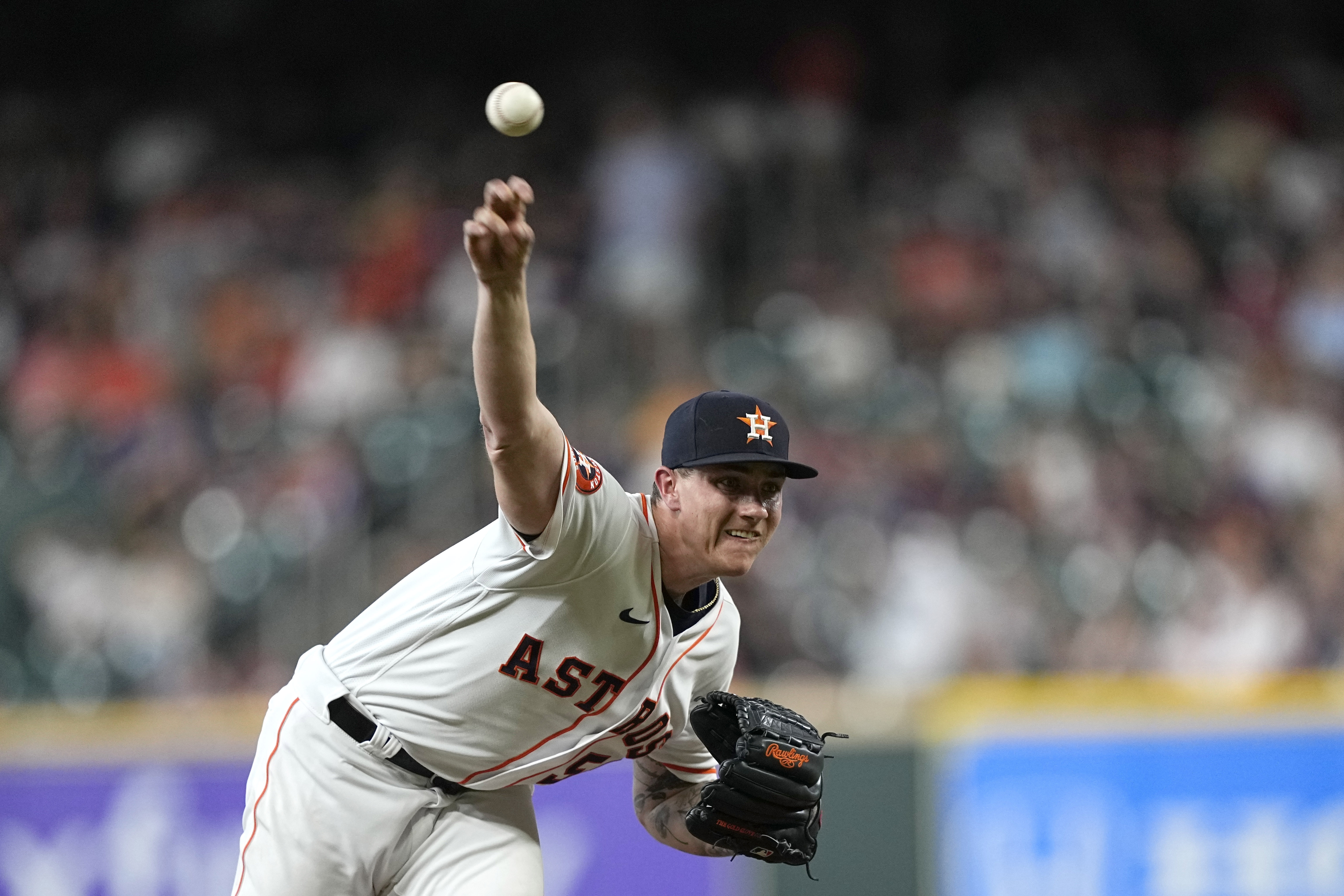 Houston Astros' Martin Maldonado, right, hits a grand slam during the  second inning of a baseball game against the Houston Astros, Saturday, July  16, 2022, in Houston. (AP Photo/Eric Christian Smith Stock