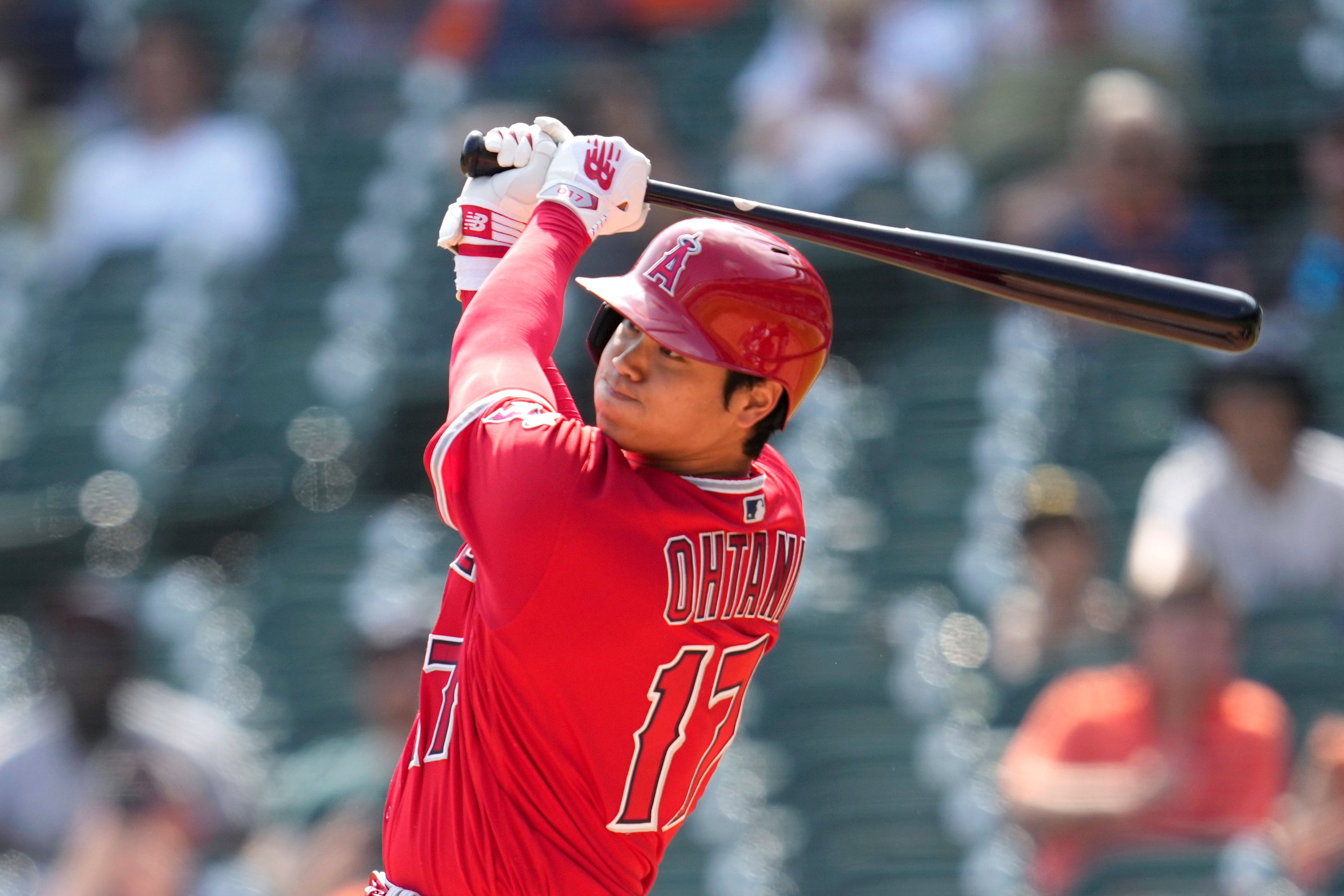 Shohei Ohtani of the Los Angeles Angels puts on a samurai warrior